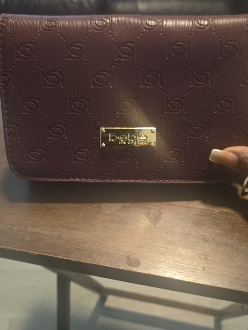 bebe Quilted Clutch in Plum with Gold Plate